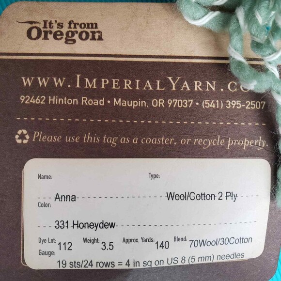 Imperial Yarns Anna in 331 Honeydew (green) - 2 ply wool/cotton - NEW - Picture 2 of 4